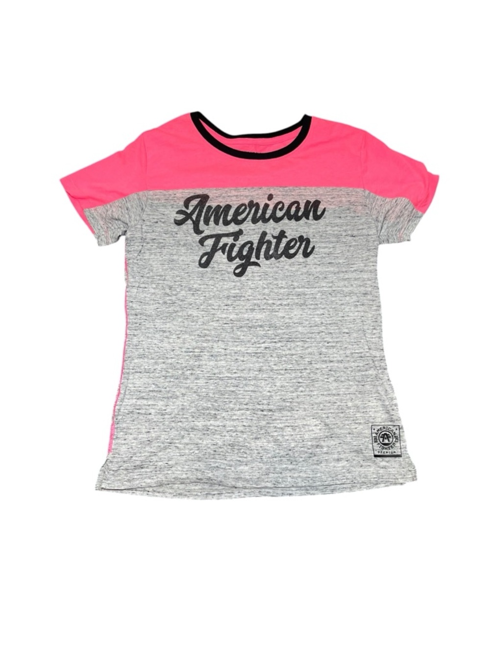 American Fighter Buckle Women’s Pink & Heather Gray Script Logo Tee Size Large - Picture 3 of 16
